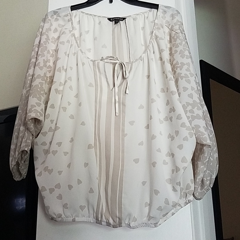 Flowy Peasant Blouse - ivory and cream hearts